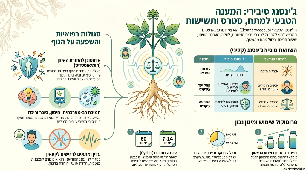 ג’ינסנג סיבירי (Eleutherococcus): המדריך המלא לצמח המרפא שמנצח מתח ותשישות