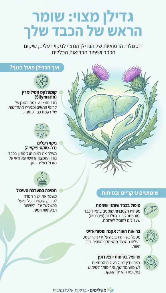 גדילן מצוי סגולות רפואיות וטיפול בכבד שומני - אינפוגרפיקה משלימים