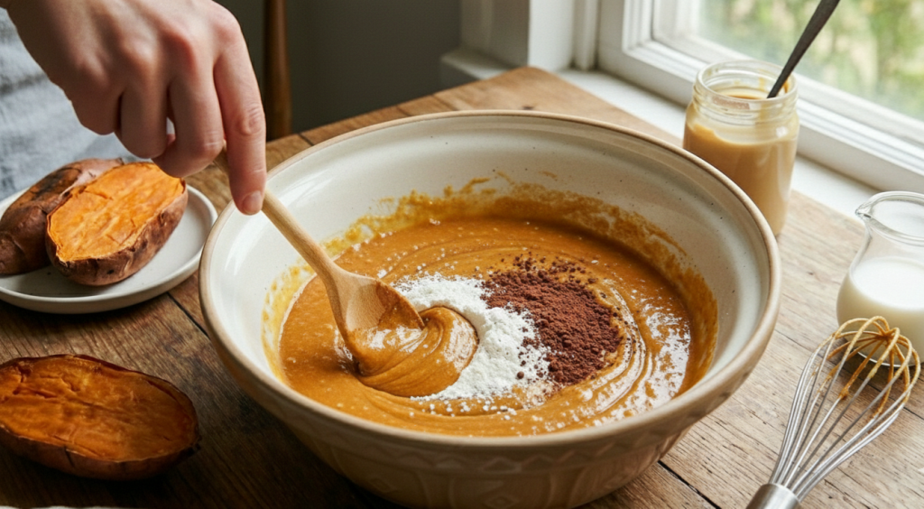 בראוניז בטטה טחינה וקקאו טבעוני, מתכון, שלבי הכנה