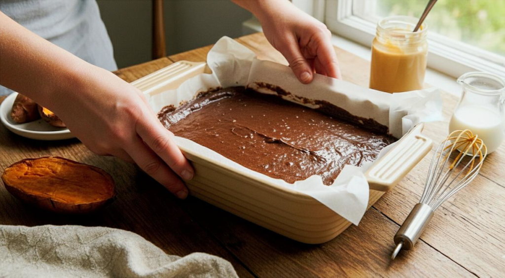 בראוניז בטטה טחינה וקקאו טבעוני, מתכון שלבי הכנה