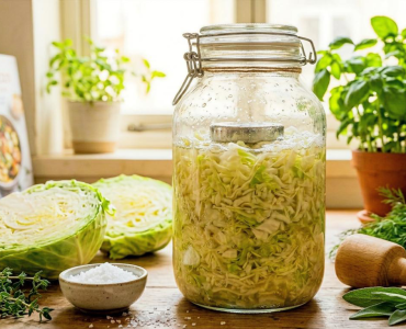 צנצנת כרוב כבוש ביתי בתהליך התססה - פרוביוטיקה טבעית